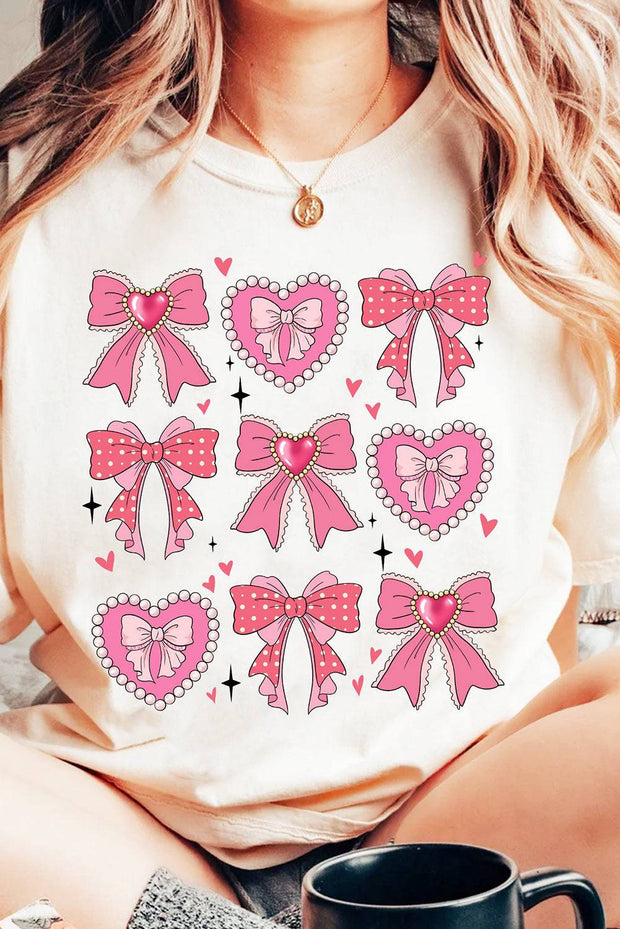 White Sweet Bow Heart Shaped Graphic Crew Neck Tee Faith & Co. Boutique