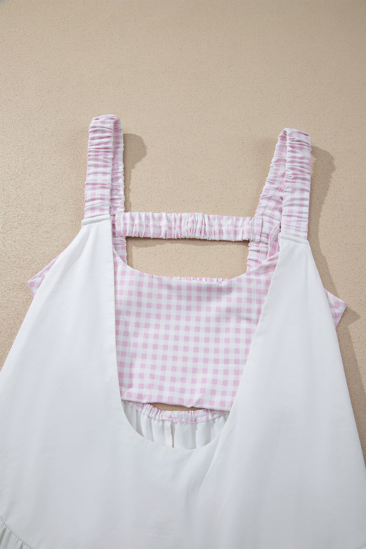 Two Piece Gingham Contrast Patchwork Loose Mini Dress