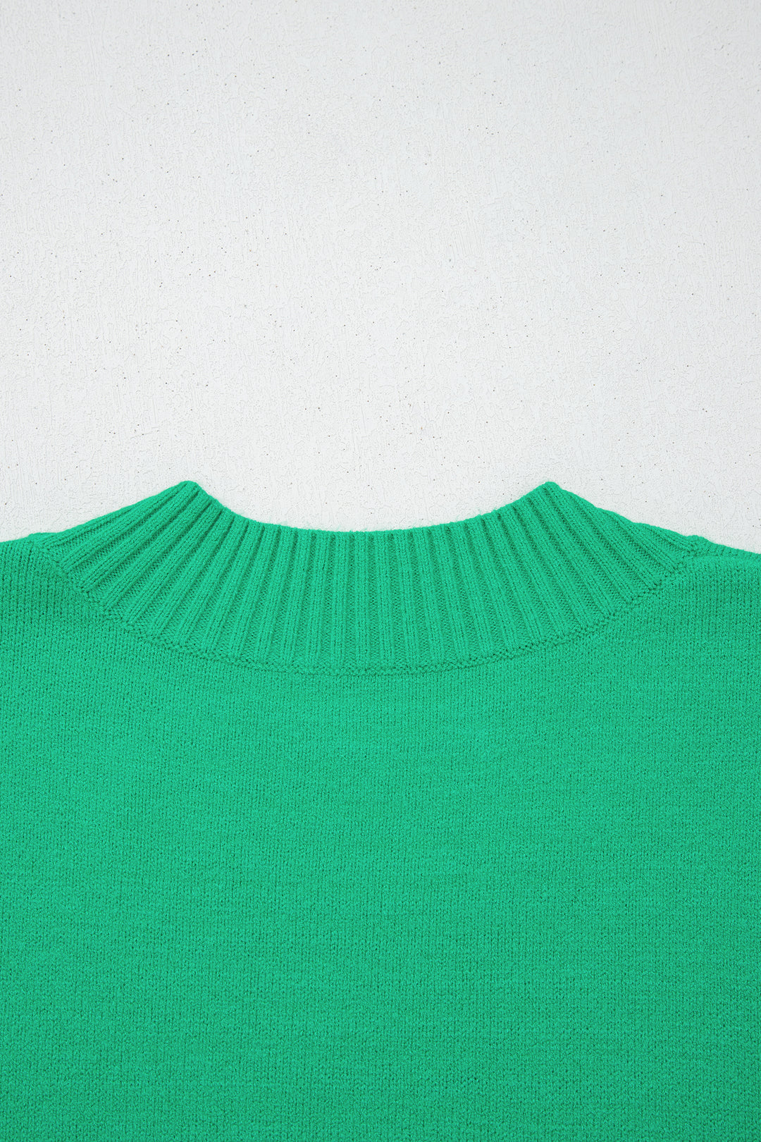 Solid Color Ribbed Trim Round Neck Ruffle Short Sleeve Sweater