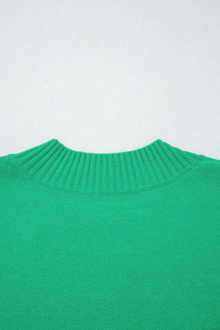 Solid Color Ribbed Trim Round Neck Ruffle Short Sleeve Sweater