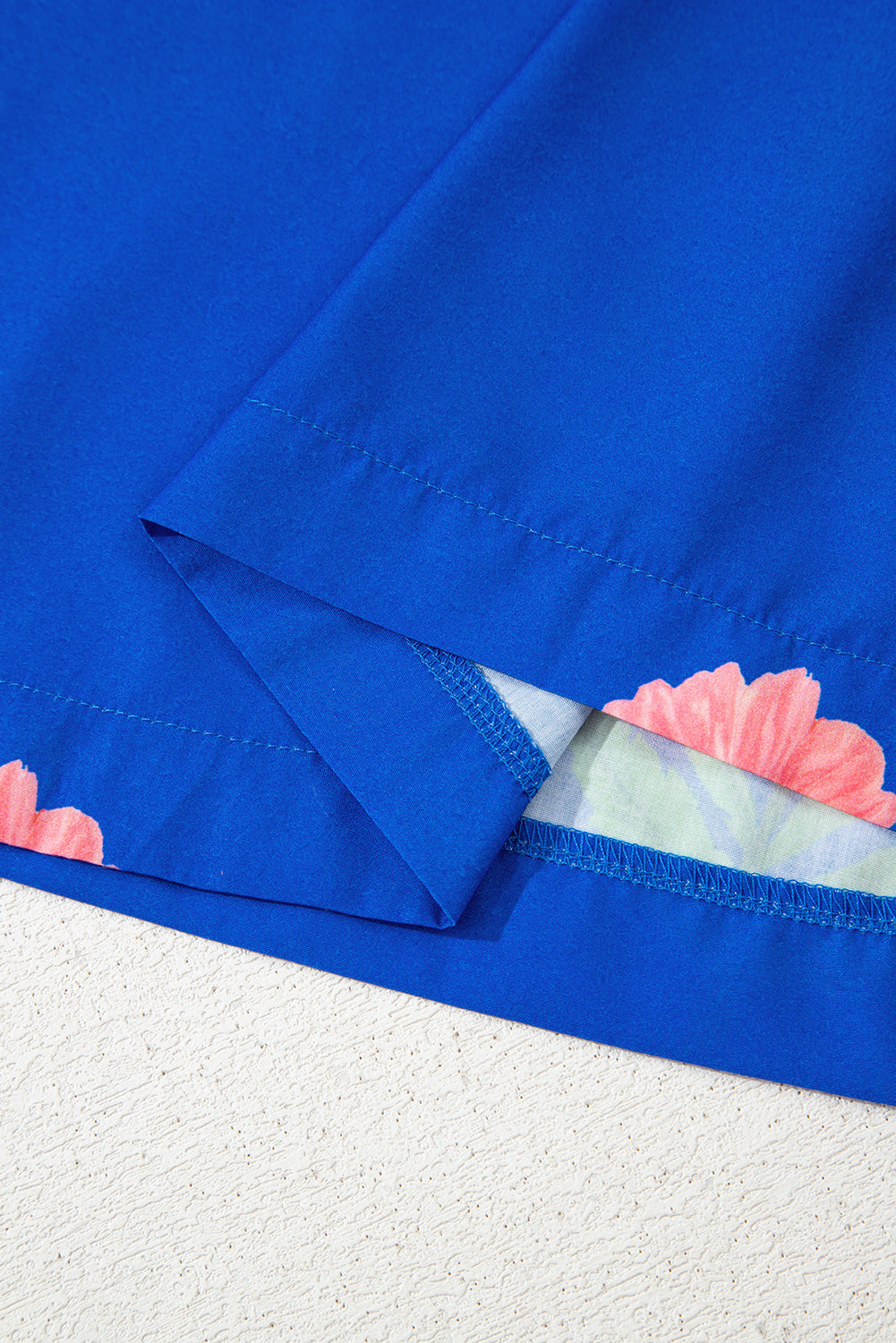 Floral Short Sleeve Split Neck Loose Mini Dress