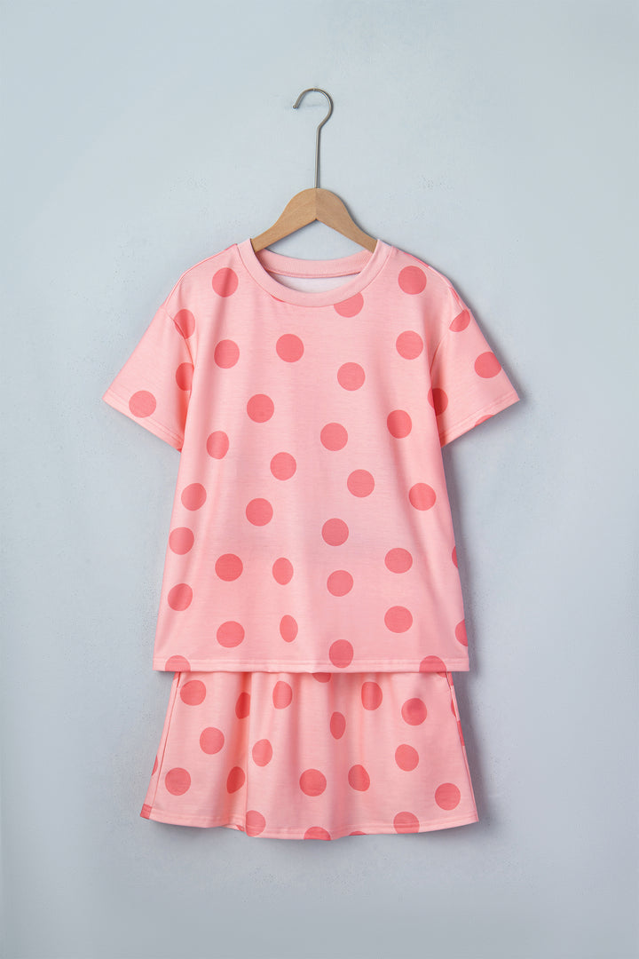 Polka Dot Short Sleeve Top Casual Skort 2pcs Outfit
