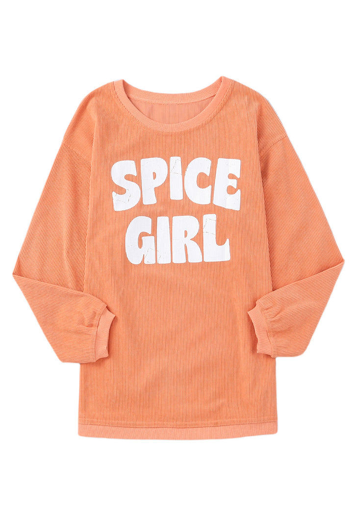 Orange Corded SPICY GIRL Graphic Sweatshirt