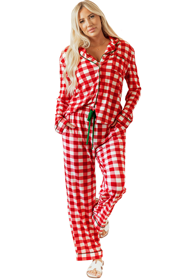 Christmas Plaid Print Shirt and Pants Pajama Set