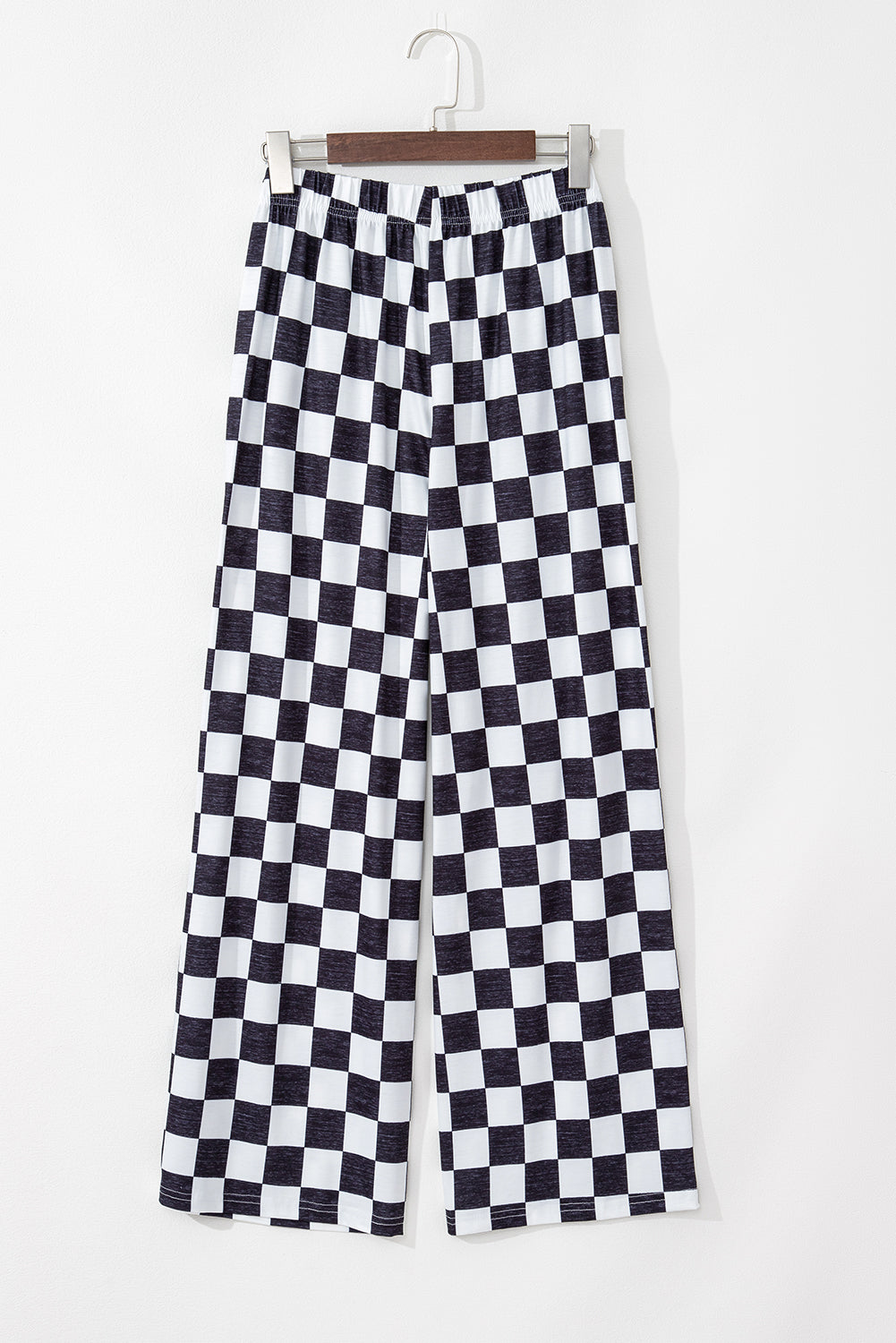 2-Tone Checked Print High Waist Wide Leg Pants