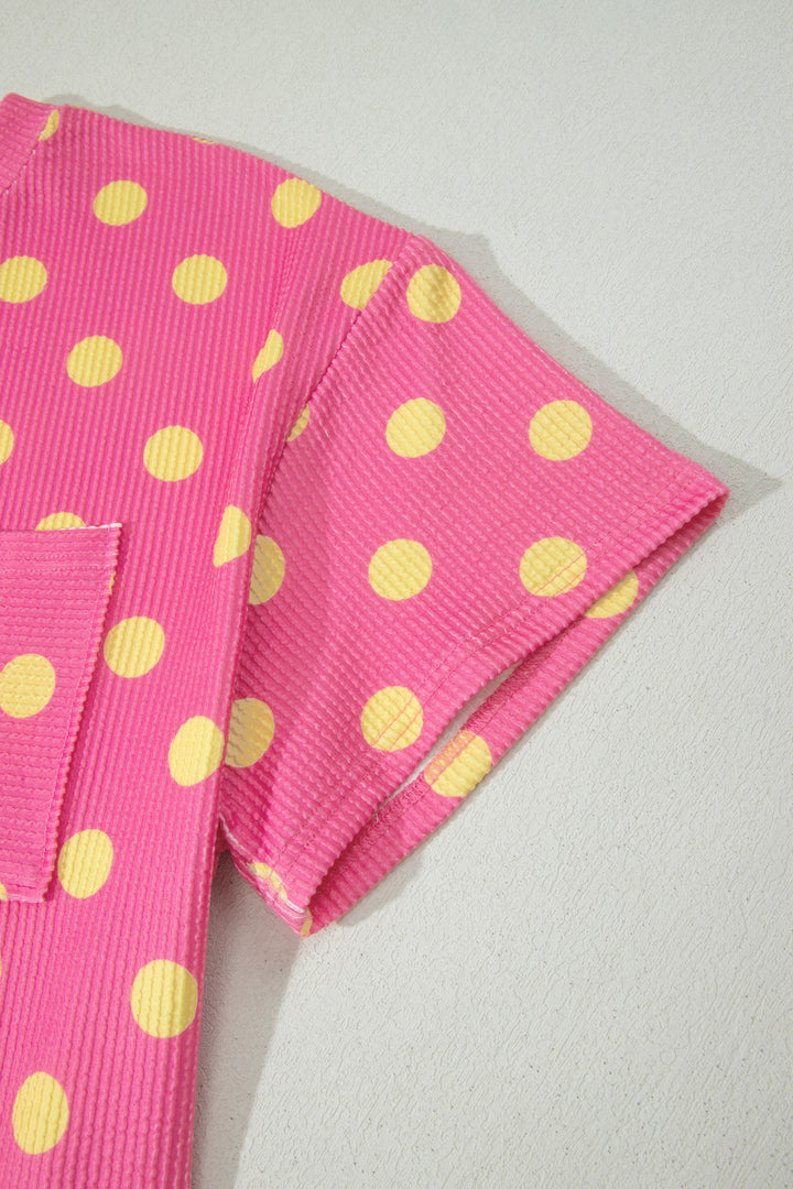 Twisted Rib Polka Dot Print Plus Size T Shirt