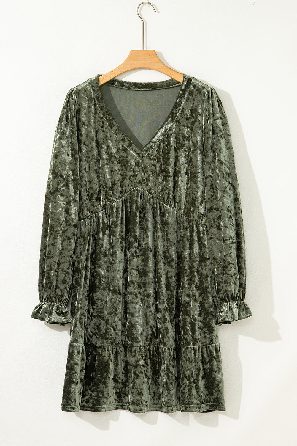 Plus Size Velvet Babydoll Mini Dress with Puff Sleeve