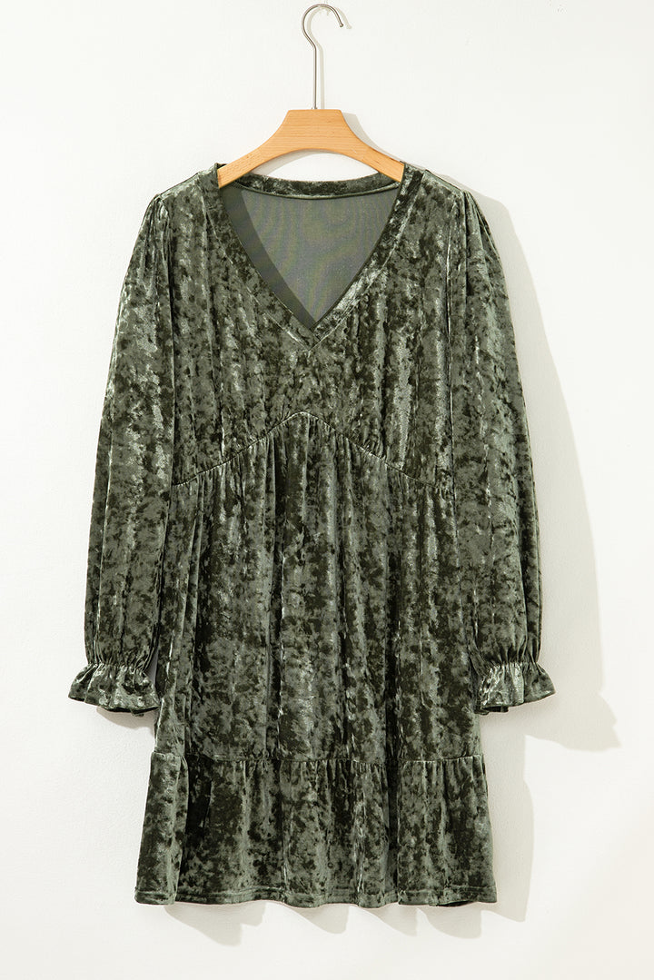 Plus Size Velvet Babydoll Mini Dress with Puff Sleeve