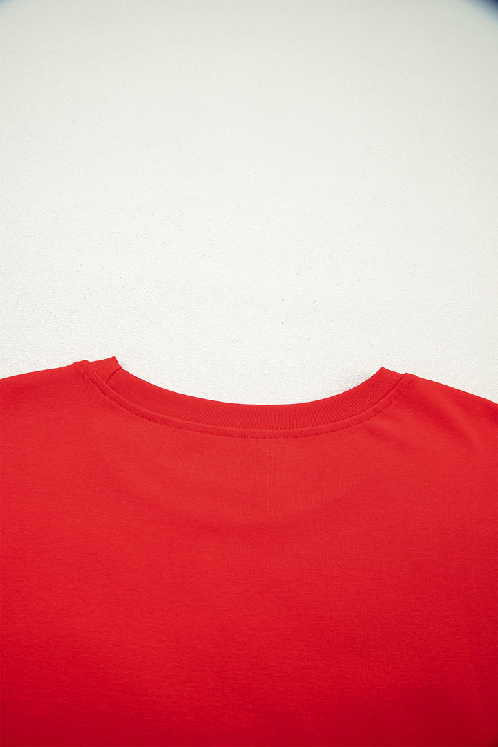 Fiery Red Sequin Trim Stars and Stripes Bow Patched T Shirt Mini Dress