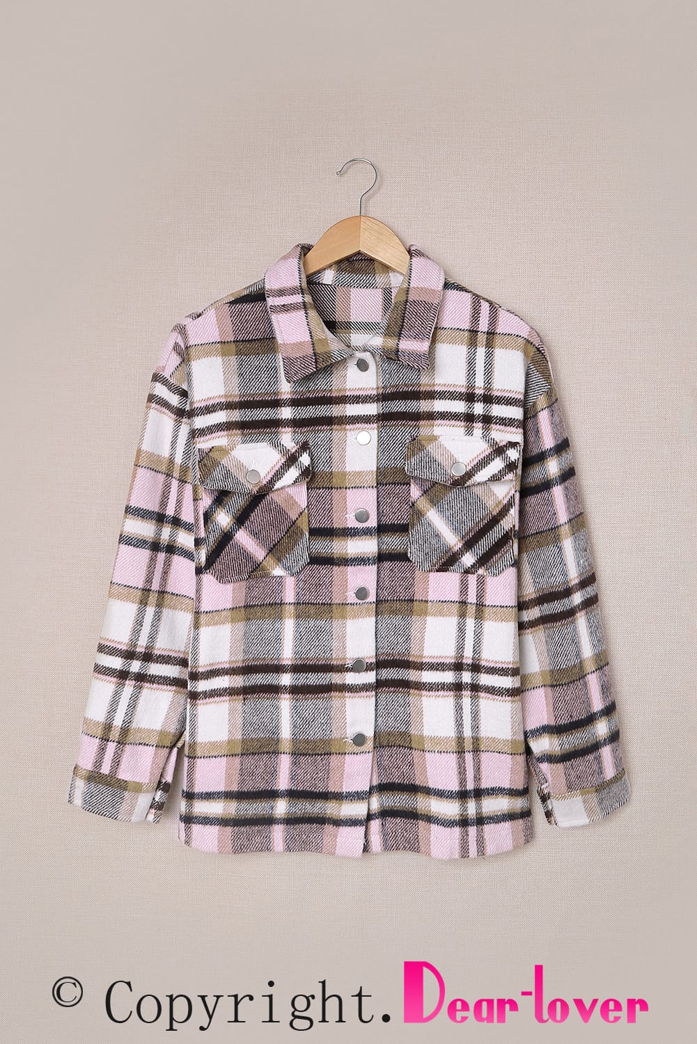 Geometric Plaid Print Pocketed Shacket -