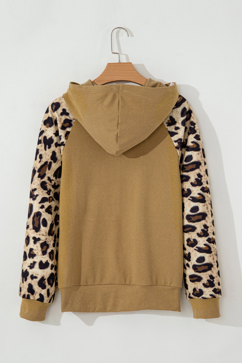 Leopard Print Patchwork Raglan Sleeve Half Buttons Hoodie