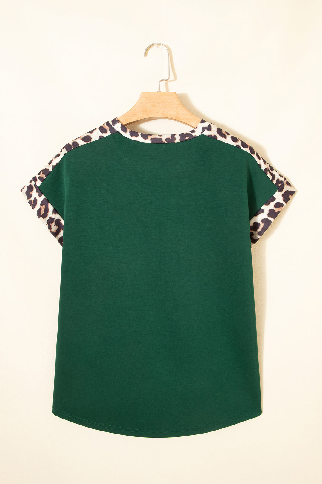 Green Leopard Trim Round Neck Loose T Shirt