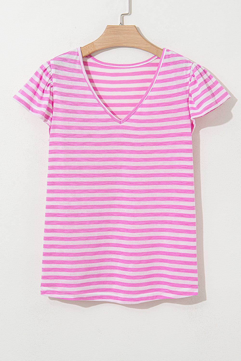 Bonbon Striped V Neck Ruffle Short Sleeve Top