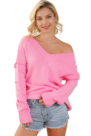 Exposed Seam V Neck Slouchy Sweater -