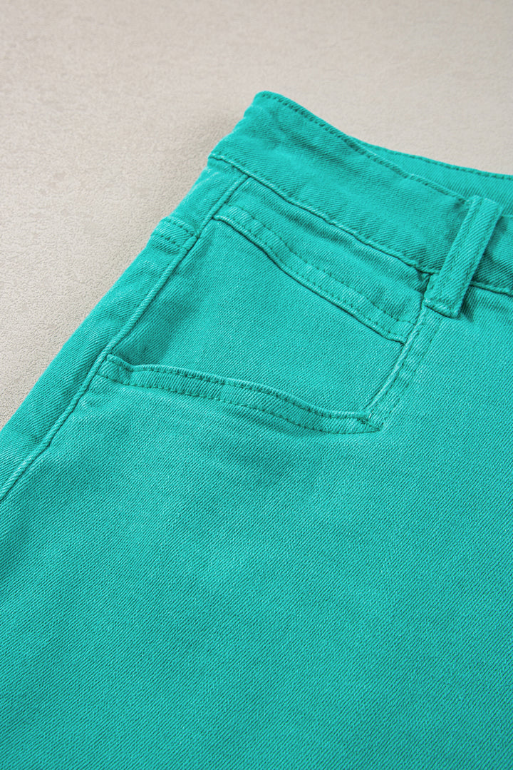 Turquoise Frayed Edge Mid Rise Denim Shorts