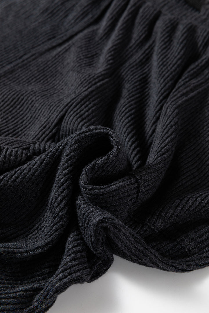 Black Ribbed Drawstring Active Jogger Pants