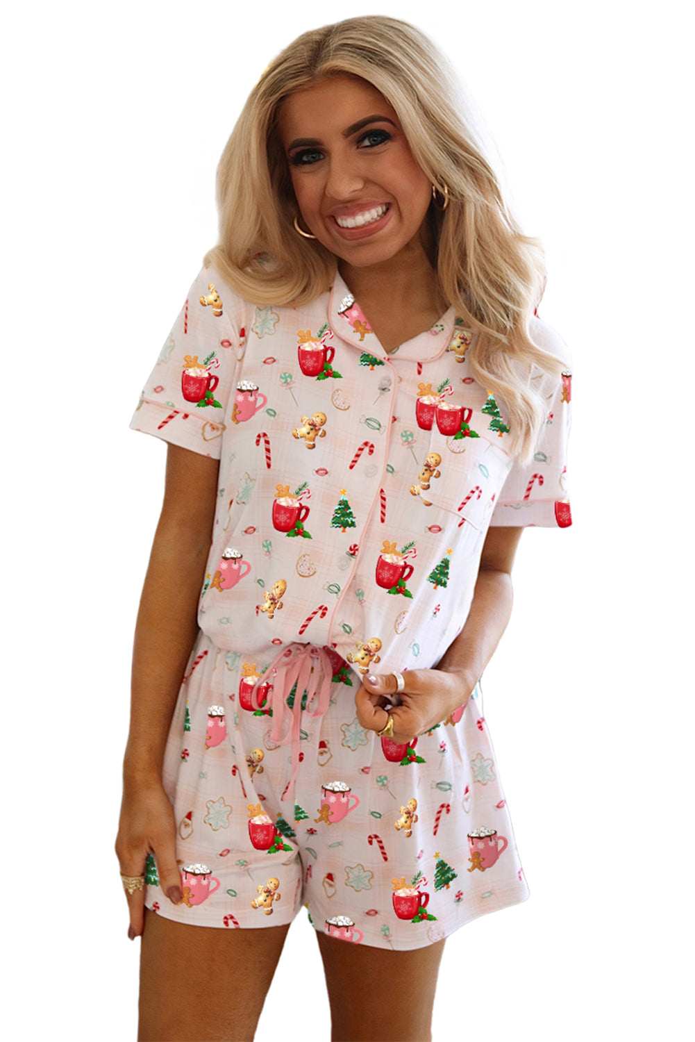 White Christmas Spirits Shirt 2pcs Shorts Pajama Set