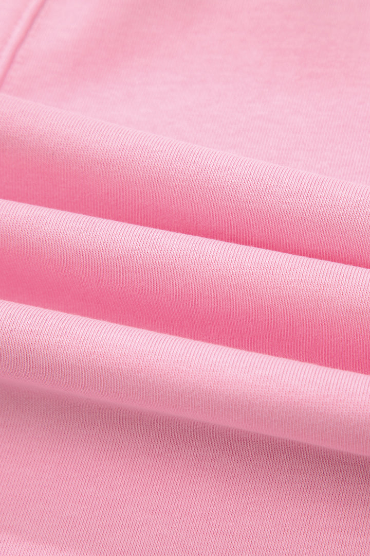 Pink Solid Color Raw Edge Half Sleeve Pocketed Loose Romper