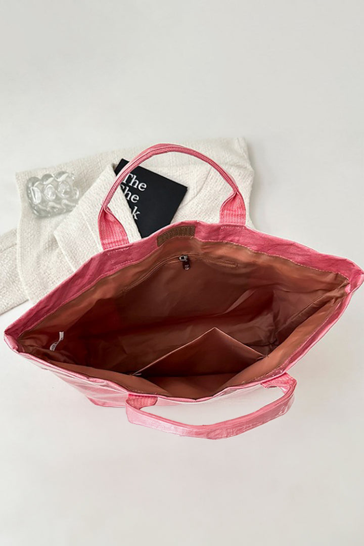 Glossy Striped Vinyl Large Tote Bag