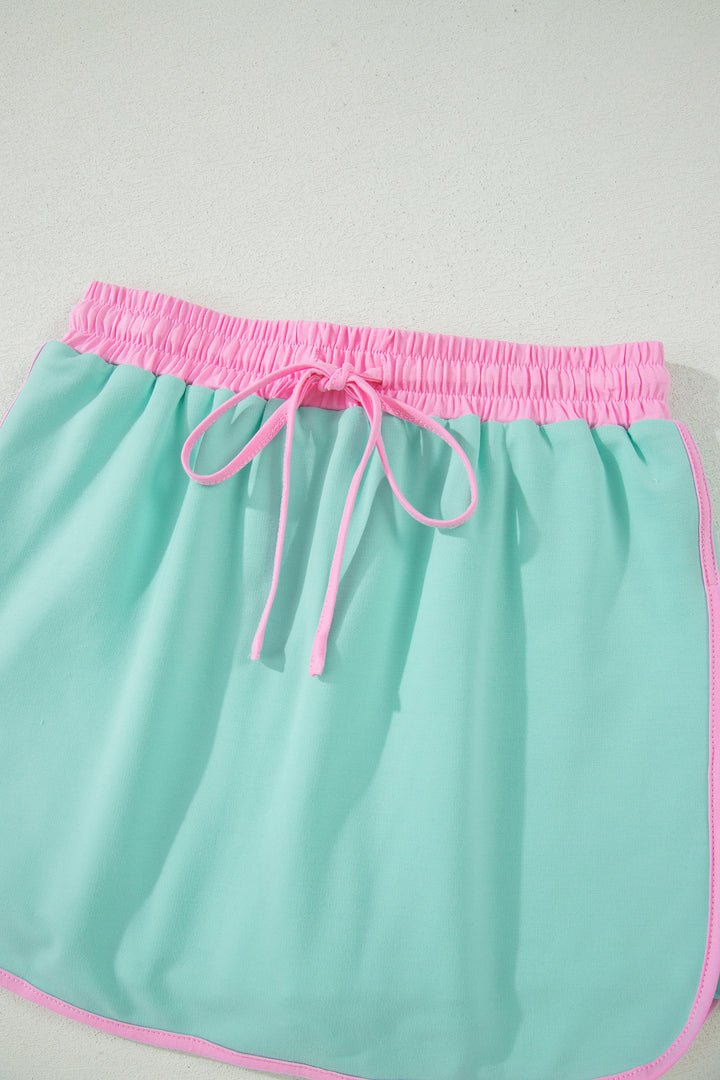 Colorblock Edge Drop Shoulder T Shirt and Skort 2Pcs Set
