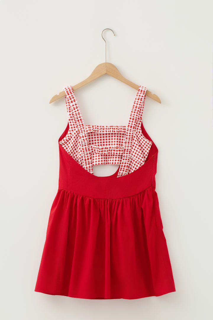 Two Piece Gingham Contrast Patchwork Loose Mini Dress