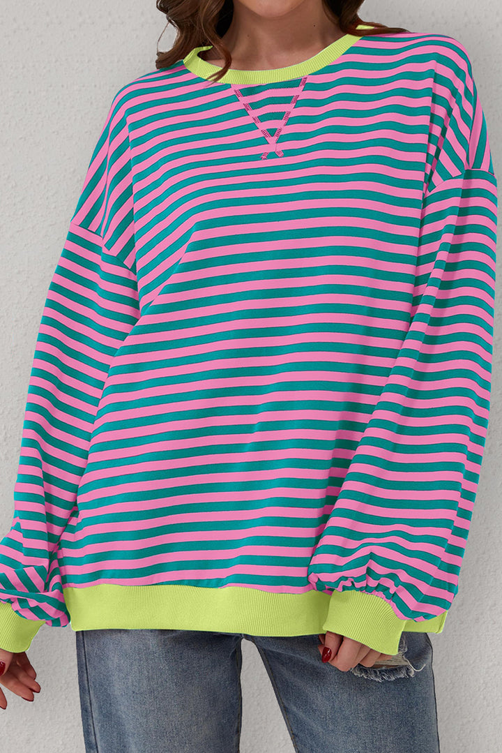 Stripe Oversized Contrast Trim Pullover Sweatshirt