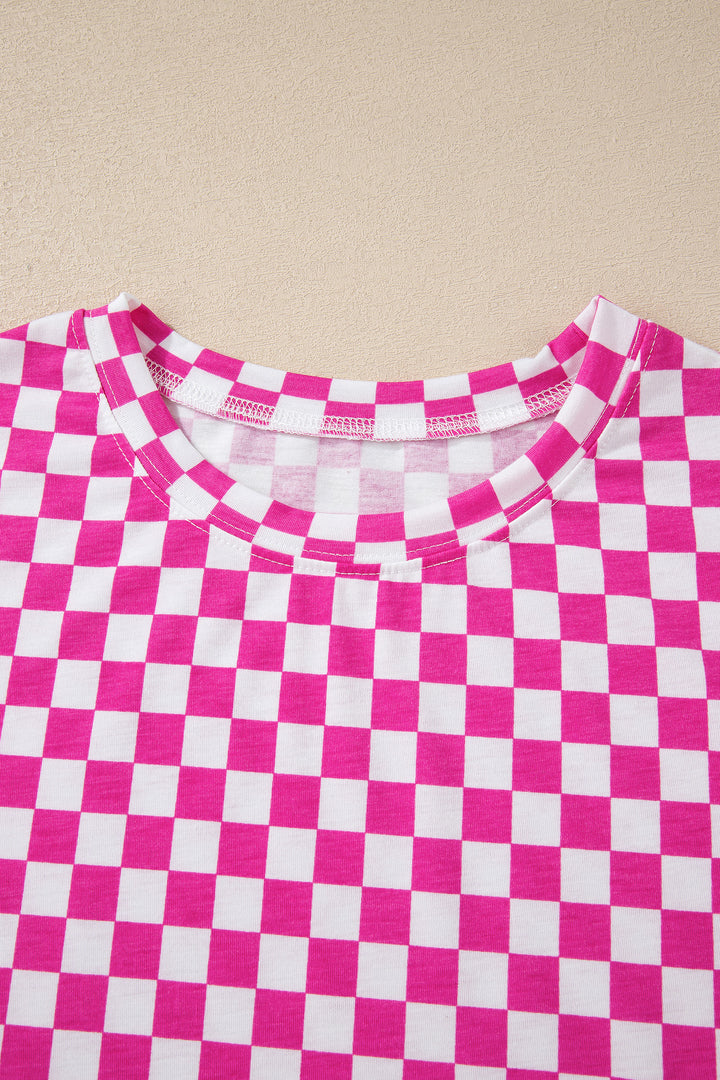 Checkered Print Half Sleeve Tee 2pcs Lounge Pant Set