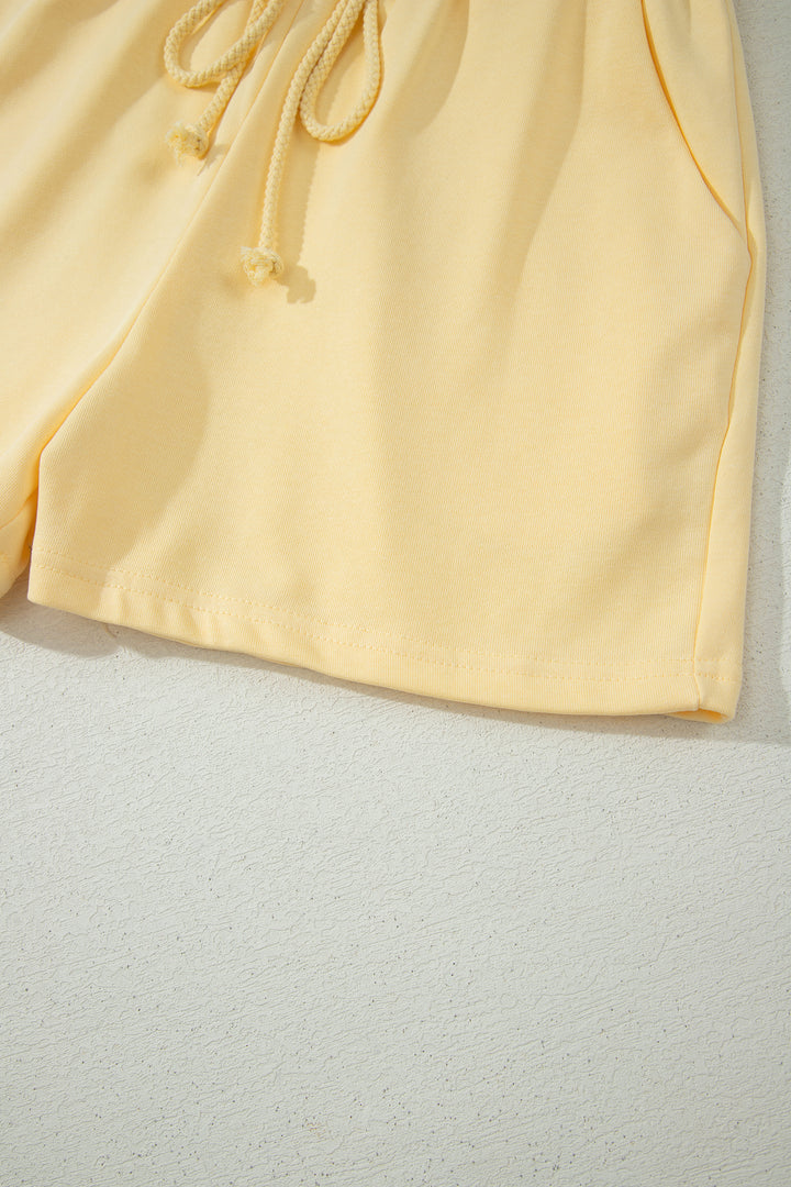 Yellow  Eyelet Lace Patchwork Sleeve Short 2pcs Outfit