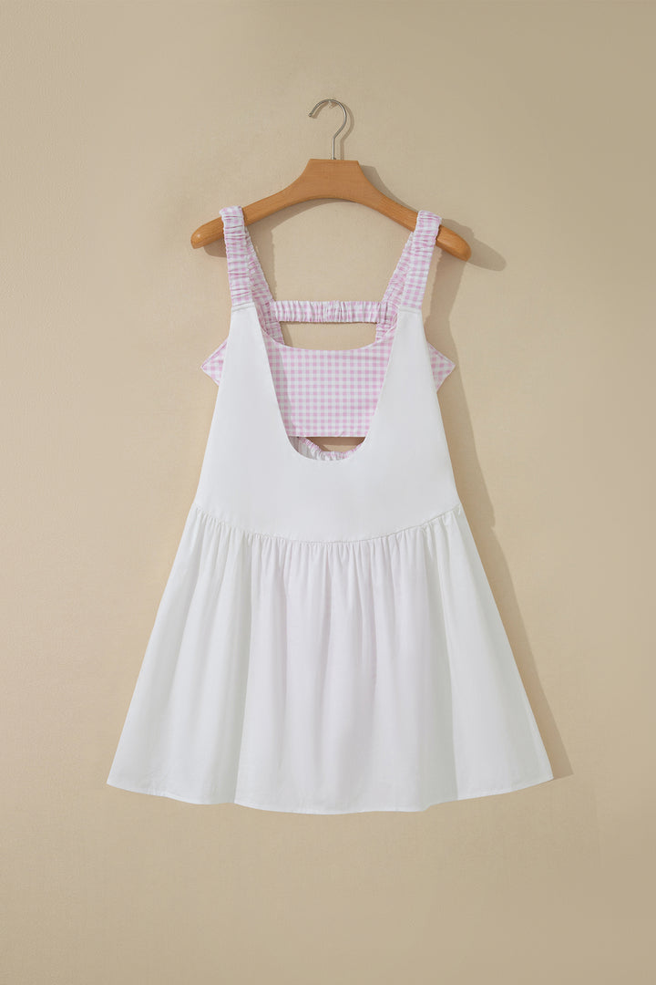 Two Piece Gingham Contrast Patchwork Loose Mini Dress