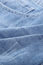 Distressed Ripped Rolled Hem Sky Blue Denim Shorts -