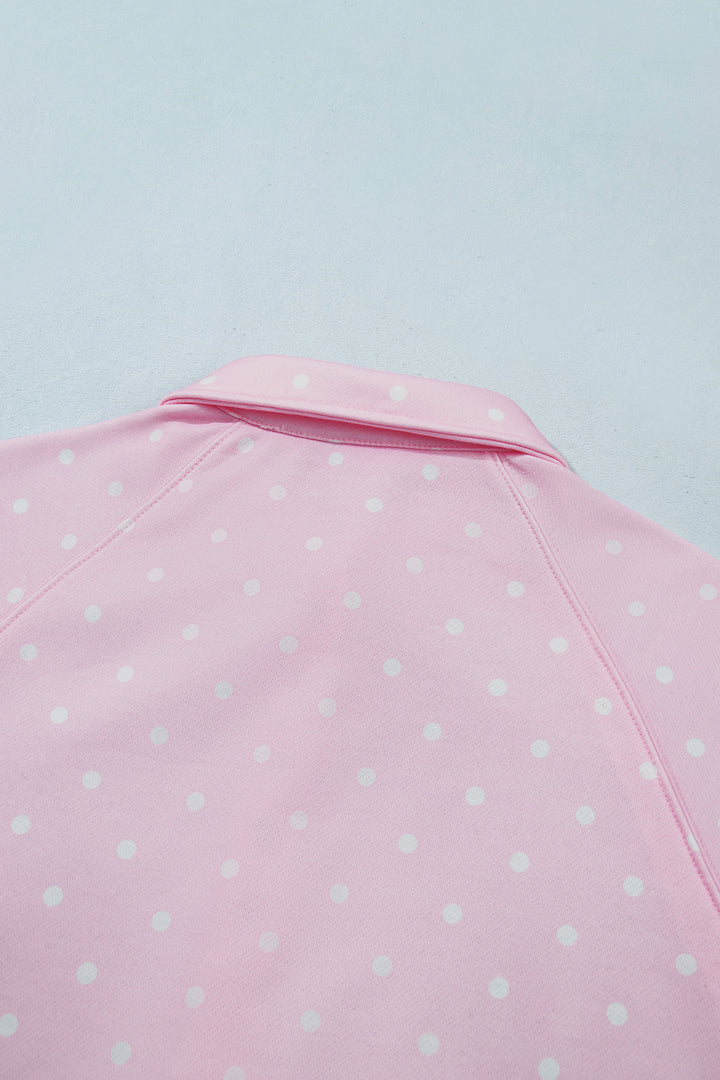 Polka Dot Print Metal Button Collar Casual Pullover Sweatshirt
