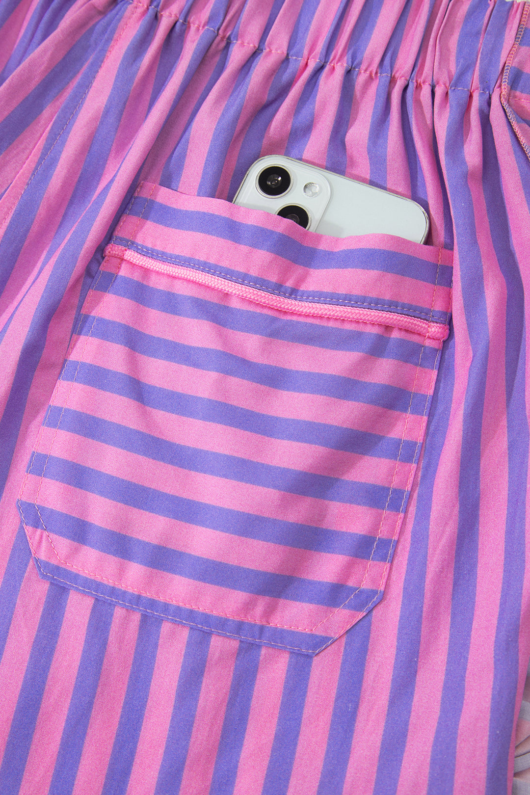 Stripe Elastic Waist Ruffle Trim Casual Shorts