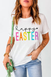 White Happy EASTER Letter Graphic Round Neck Tee -