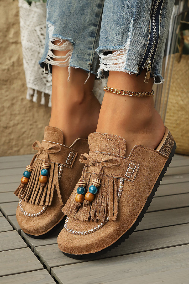 Boho Bow Fringed Faux Suede Slip-on Loafers