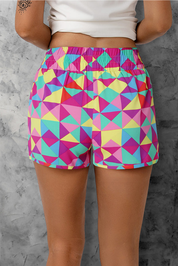 Color Block Elastic Waist Shorts -