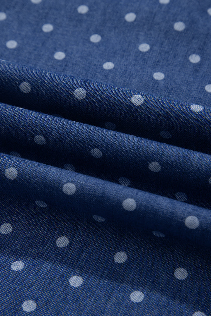Blue Polka Dot Ruffle Hem Sleeveless Shift Dress Mini Vacation