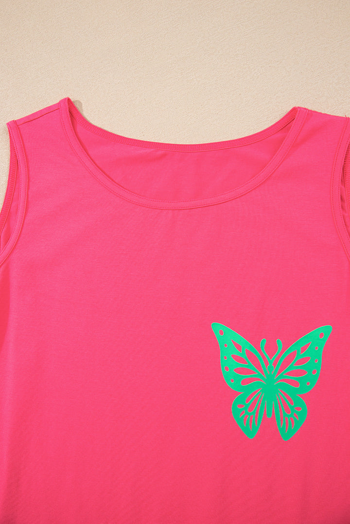 Sachet Pink Butterfly Graphic Summer Tank Top