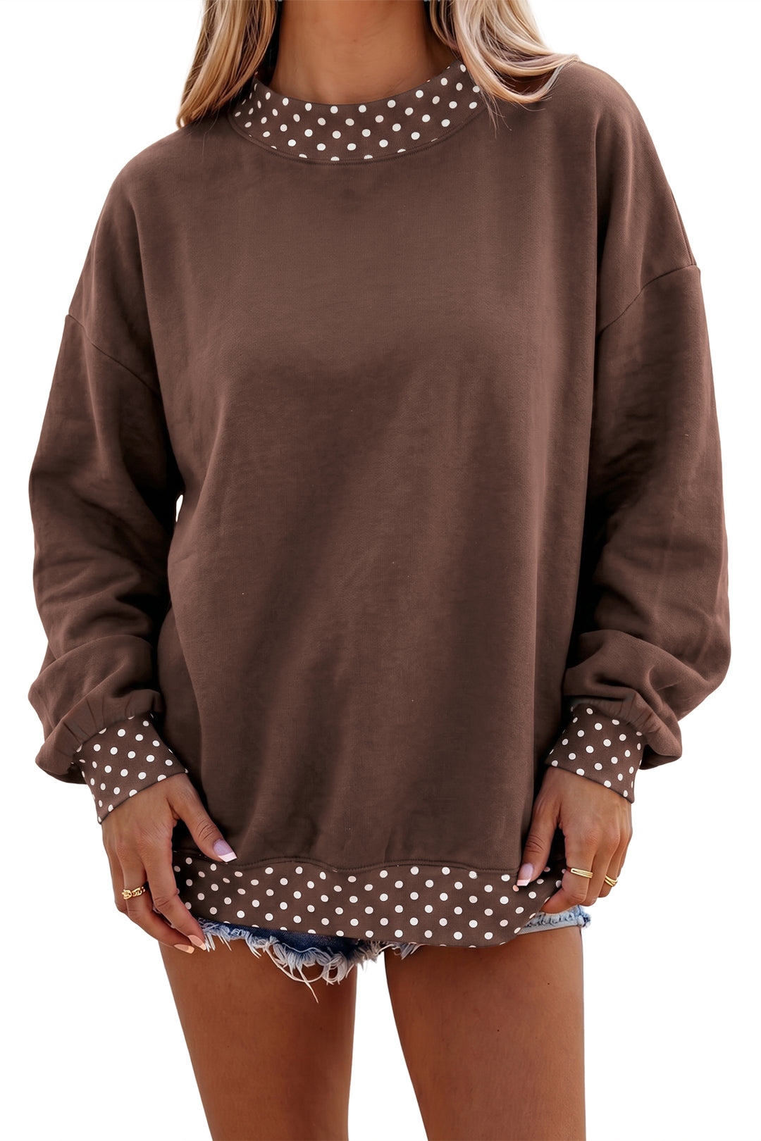 Colorblock Polka Dot Contrast Trim Oversized Sweatshirt
