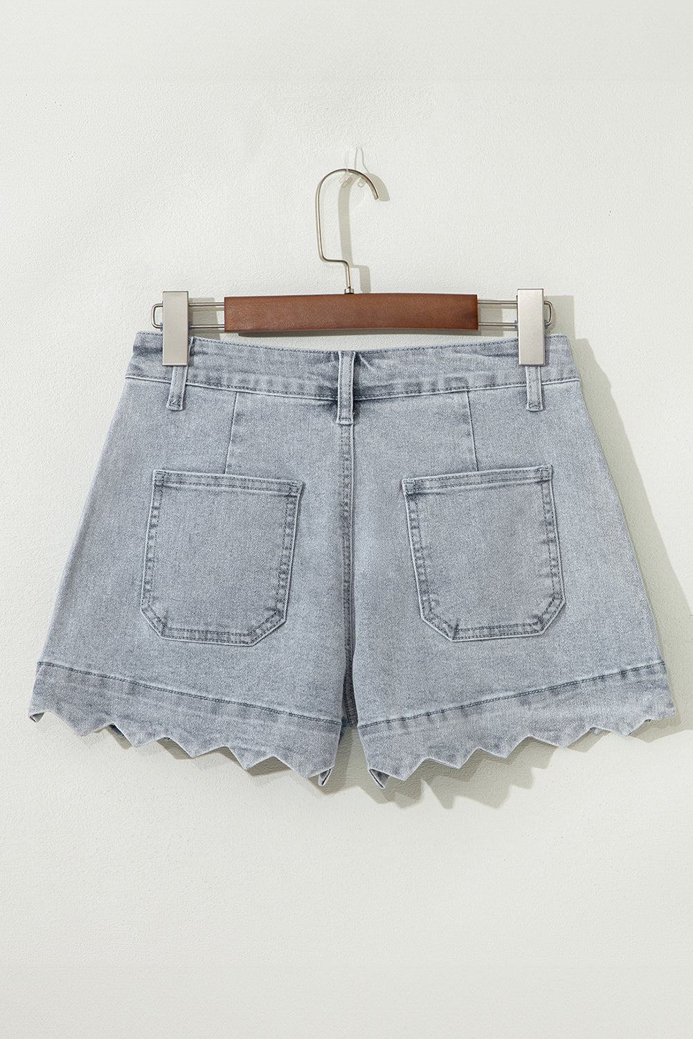 Sail Blue Scalloped Hemline Acid Wash High Waist Denim Shorts