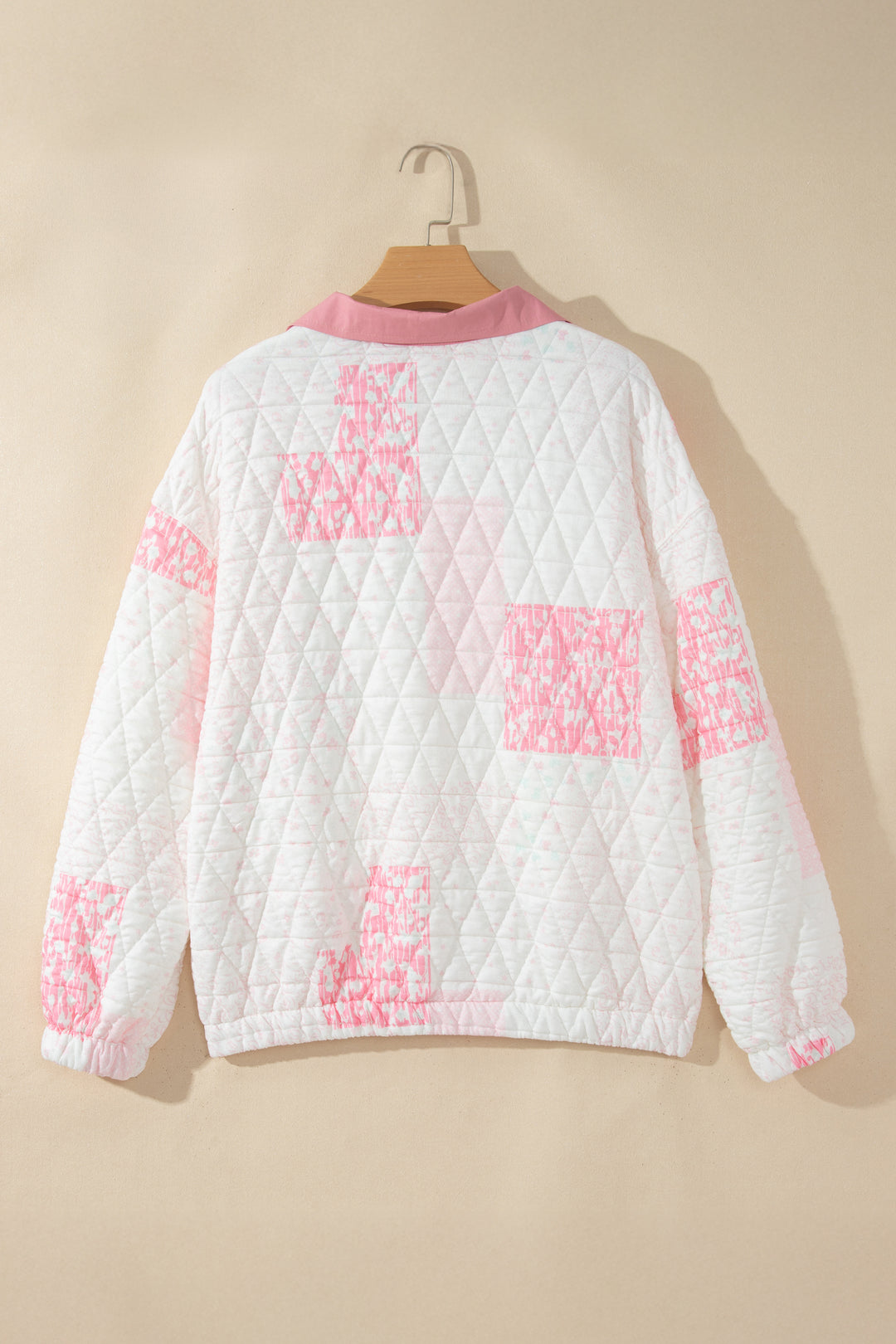 Floral Quilted Half Button Pocketed Pullover Sweatshirt