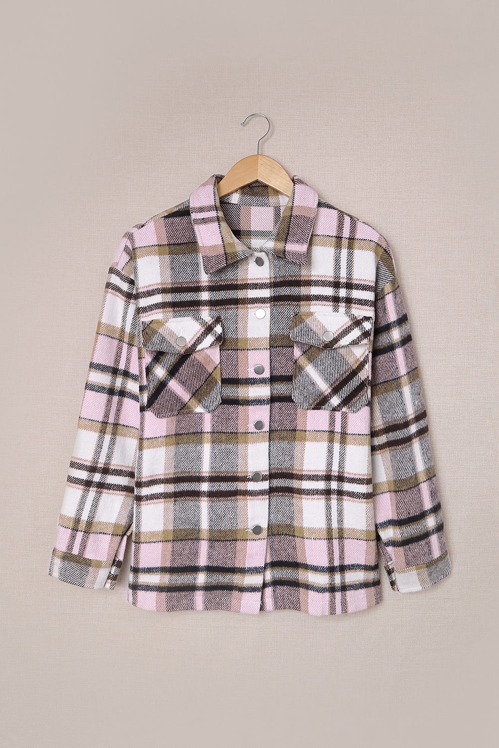 Geometric Plaid Print Pocketed Shacket -