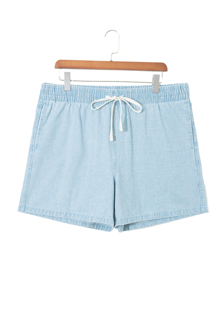 Stripe Plus Size Contrast Drawstring Elastic Waist Denim Shorts