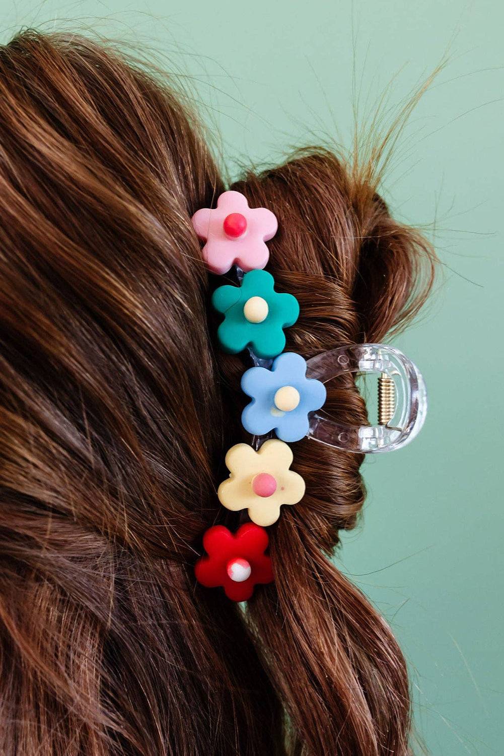 a close up of a person with a hair clip