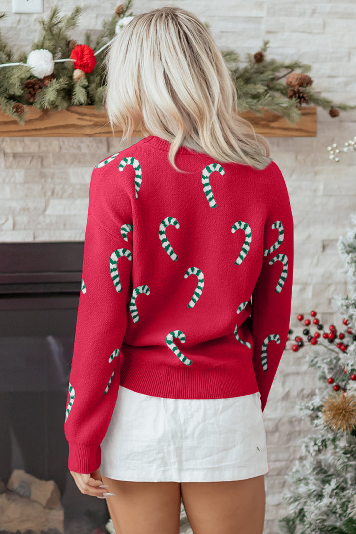 Christmas Candy Cane Holiday Drop Shoulder Sweater