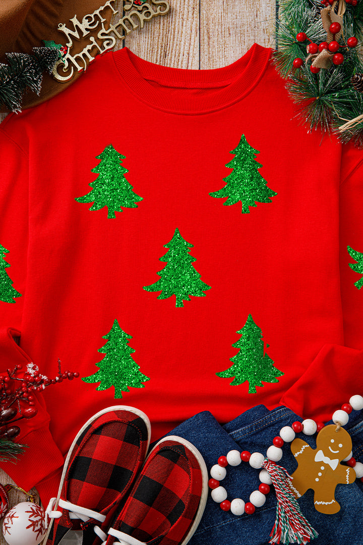 Red Christmas Tree Printed Holiday Graphic Sweatshirt