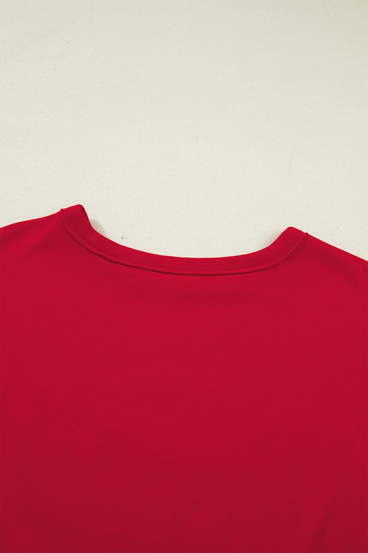 Racing Red GEORGIA Letter Printed Raw Seam Drop Shoulder Loose Tee