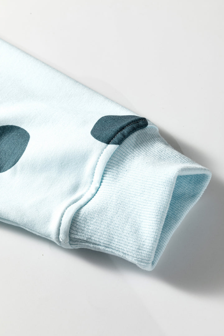 Polka Dot Print Drop Shoulder Pullover Drawstring Shorts Set