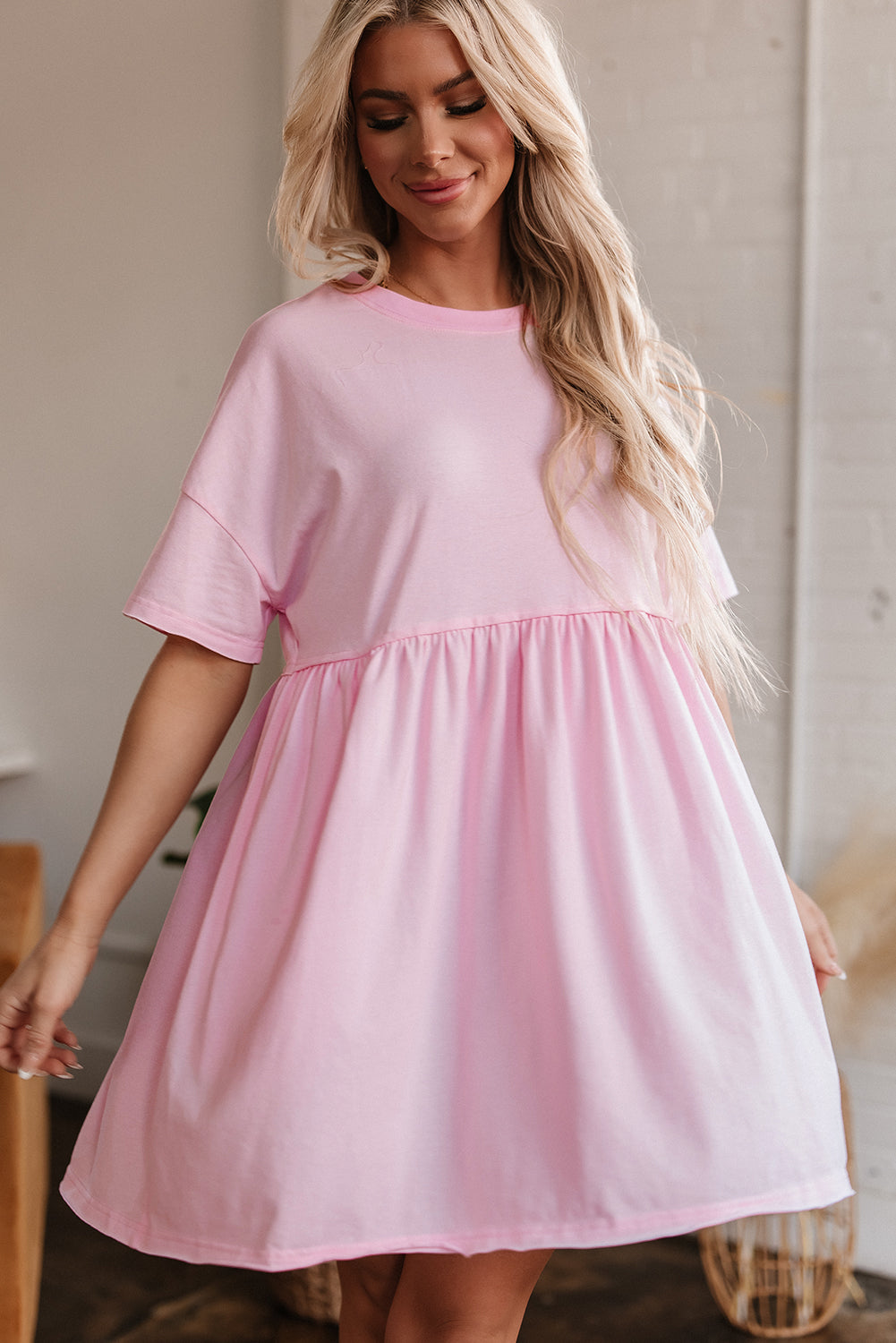 blush pink babydoll dress Unmistakeable Feeling Babydoll Dress: Light Pink