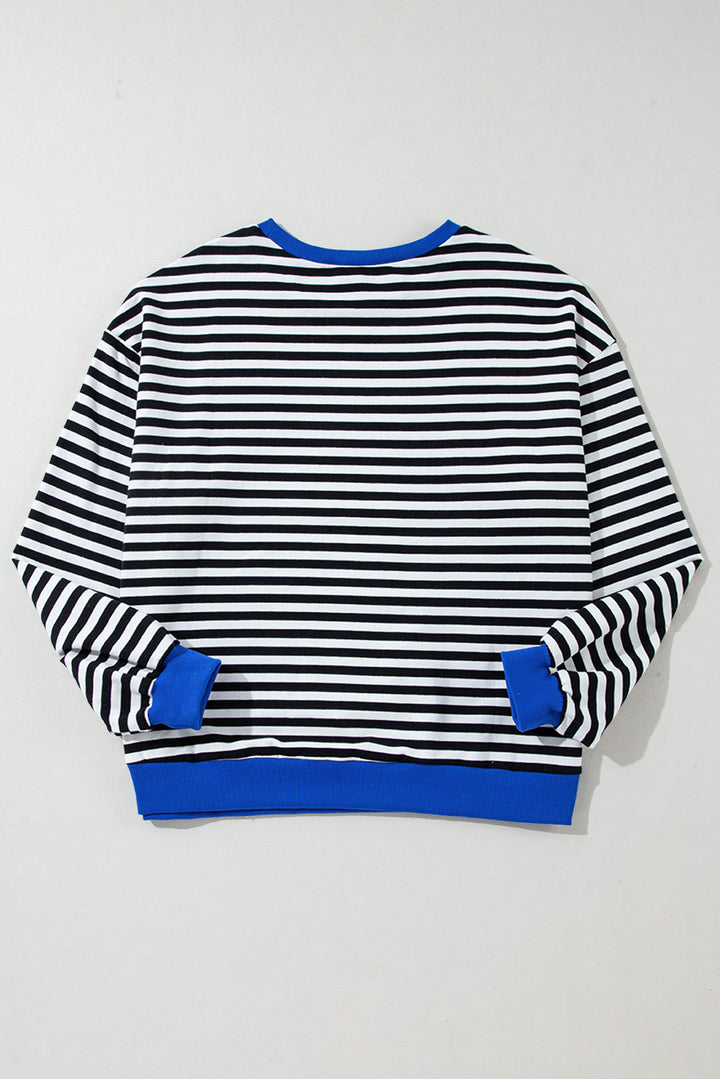 Stripe Oversized Contrast Trim Pullover Sweatshirt