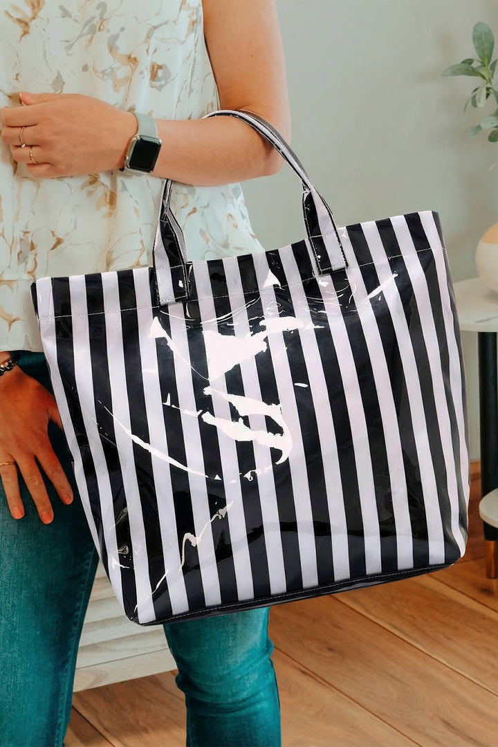 Glossy Striped Vinyl Large Tote Bag